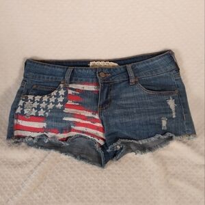 Distressed Denim American Flag Juniors  Mini Shorts by Altar'd State Sz 27/5